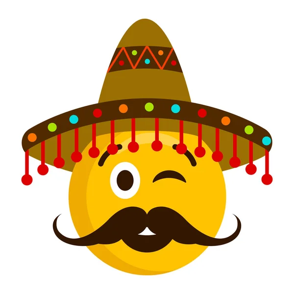 带墨西哥帽子的快乐 emoji 表情 — 图库矢量图片