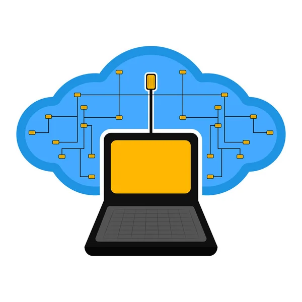 Computer connected to a cloud — Stock Vector