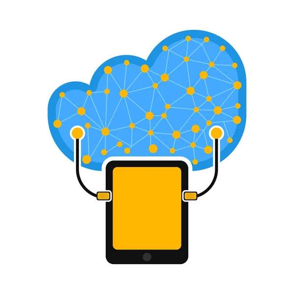 Tablet conectar a la tecnología de nube — Vector de stock