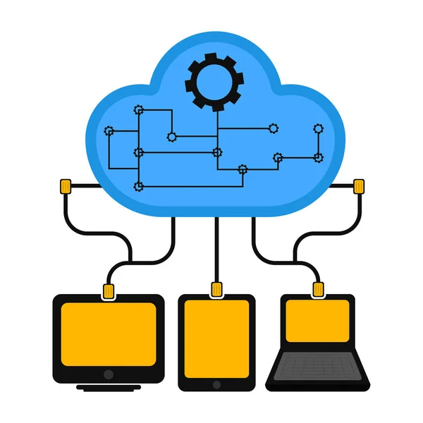 Diferentes dispositivos conectados a la tecnología cloud — Vector de stock