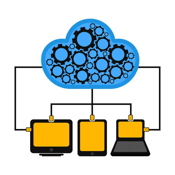 Diferentes dispositivos conectados a la tecnología cloud — Vector de stock