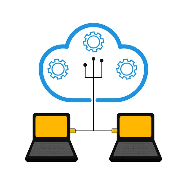 Coppia di laptop connessi alla tecnologia cloud — Vettoriale Stock