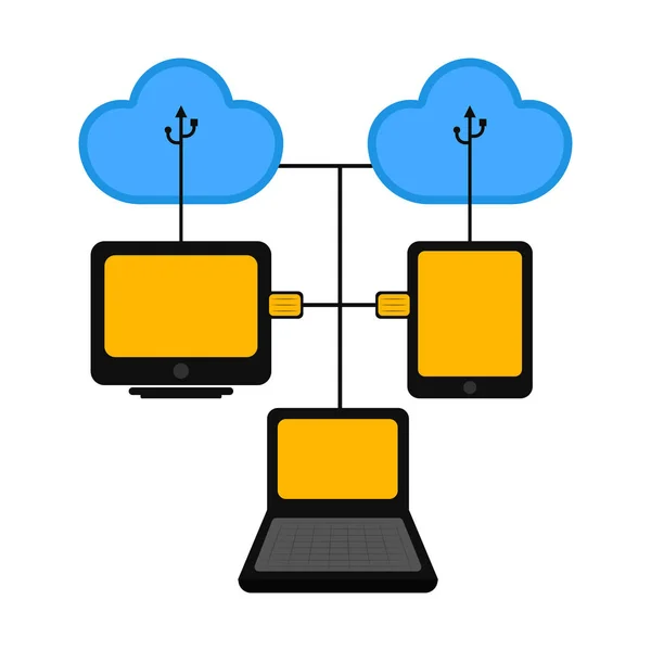 Různých zařízení připojených k technologie cloud — Stockový vektor