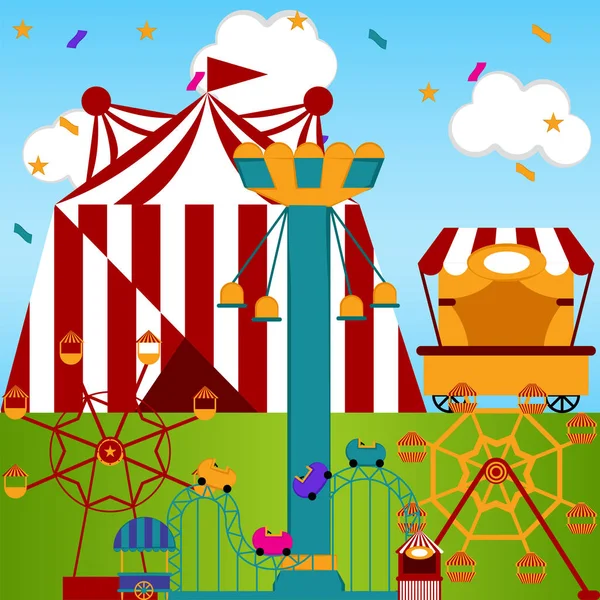 Vista de um parque temático de carnaval —  Vetores de Stock