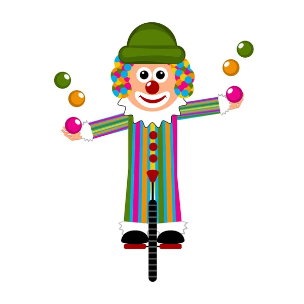 Joyeux Clown Cirque Sur Monocycle Illustration Vectorielle — Image vectorielle