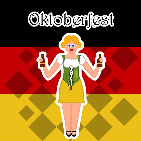 Girl with beer bottles on a flag of Germany — Stock Vector