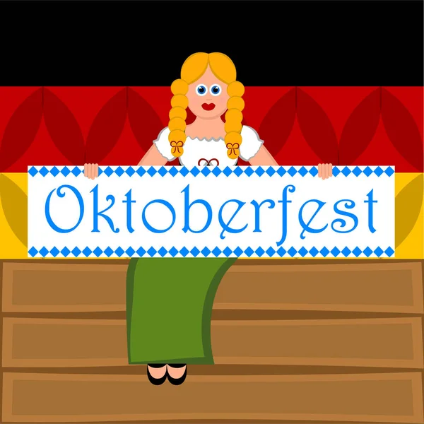 Meisje met tekst. Vlag van Duitsland. Oktoberfest — Stockvector