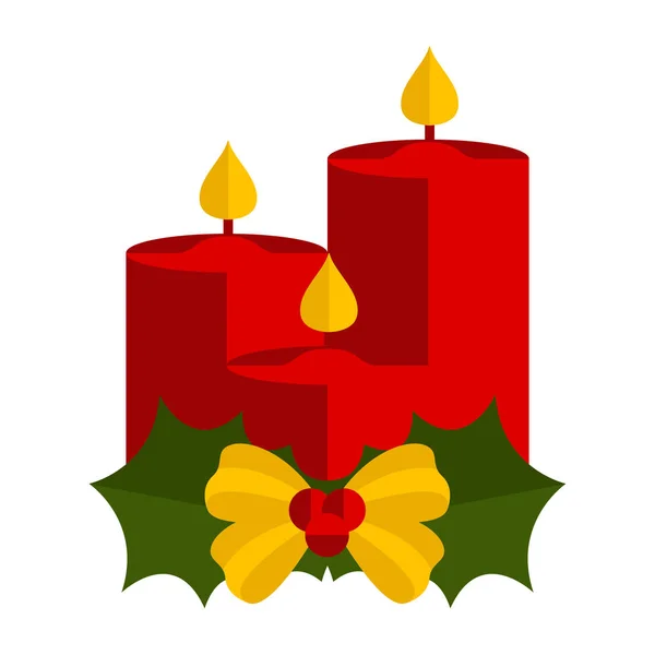 Velas de Navidad con el icono de hojas de acebo — Vector de stock