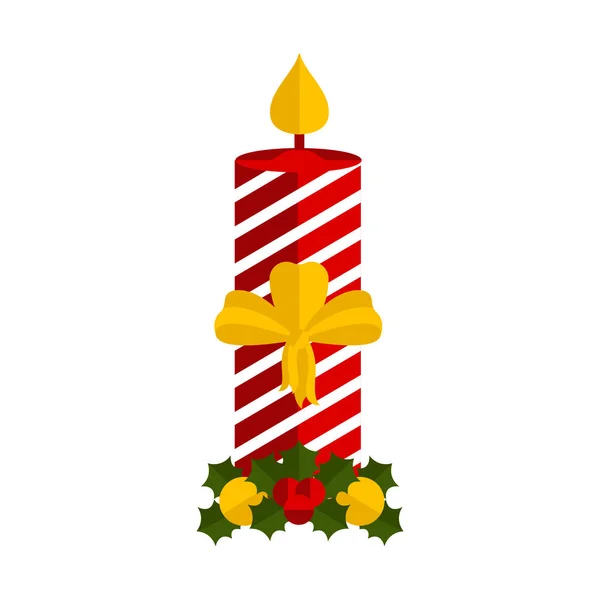 Vela de Navidad con el icono de hojas de acebo — Vector de stock