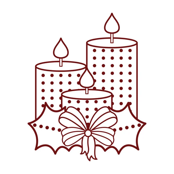 Velas de Navidad con el icono de hojas de acebo — Vector de stock