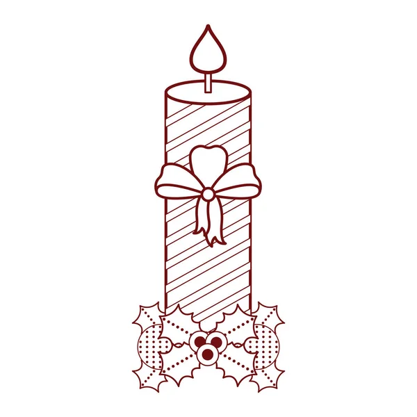 Vela de Navidad con el icono de hojas de acebo — Vector de stock