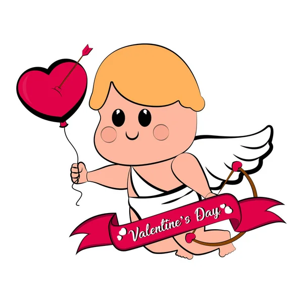 Cupidon mignon garçon avec un ballon en forme de coeur — Image vectorielle