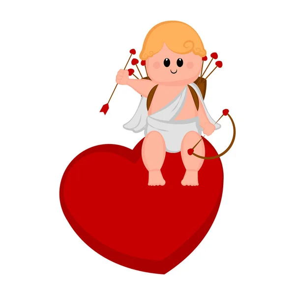 Cupidon mignon garçon sur une forme de coeur — Image vectorielle