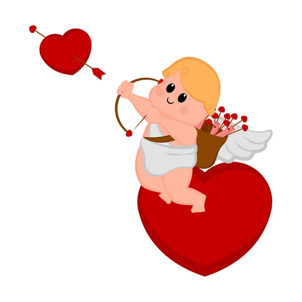 Cupidon mignon garçon sur une forme de coeur — Image vectorielle