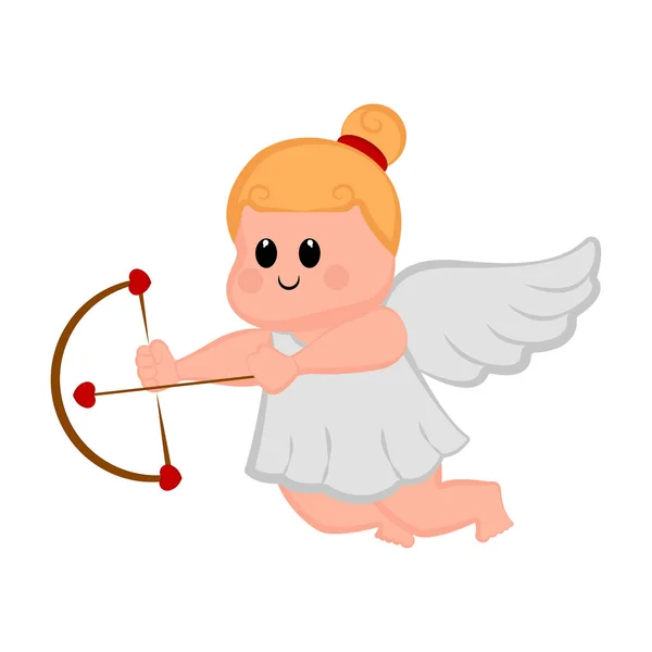Linda chica Cupido icono con arco y flechas — Vector de stock