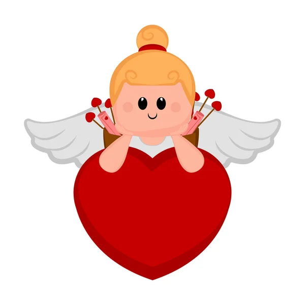 可爱的丘比特女孩的心脏形状 — 图库矢量图片