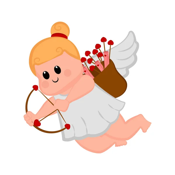 Linda Chica Cupido Icono Con Arco Flechas San Valentín Diseño — Archivo Imágenes Vectoriales