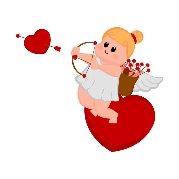 Cupidon mignon fille sur une forme de coeur — Image vectorielle