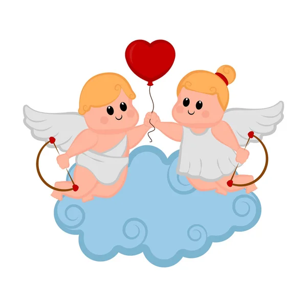 Aşk tanrısı çift kalp şekli balon ile — Stok Vektör