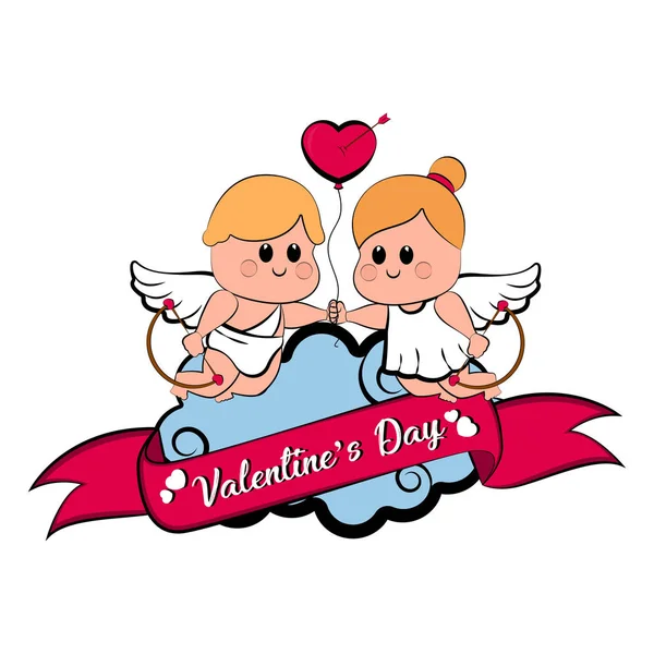 Cupid par med en hjärta form ballong — Stock vektor
