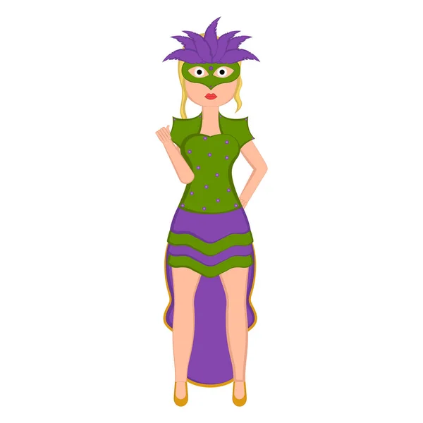 Gadis dengan kostum mardi gras - Stok Vektor
