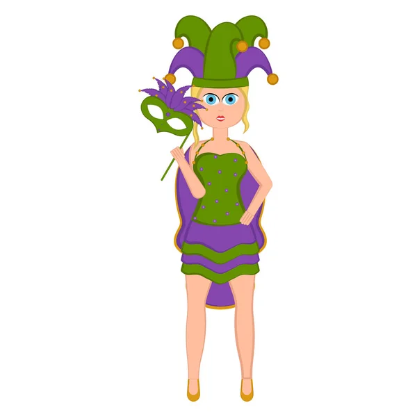 Meisje met een mardi gras kostuum — Stockvector