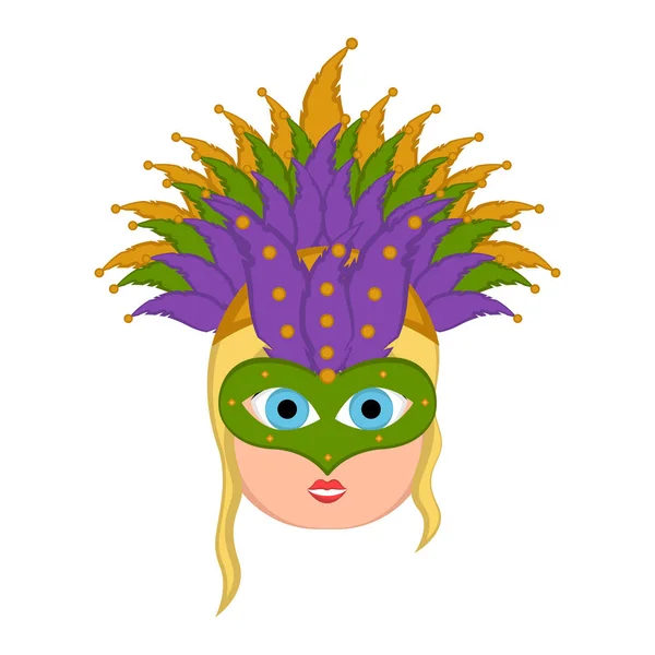 Girl avatar with mardi gras ornaments — Stock Vector