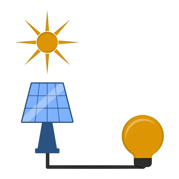 전구에 연결 된 태양 전지 패널 — 스톡 벡터