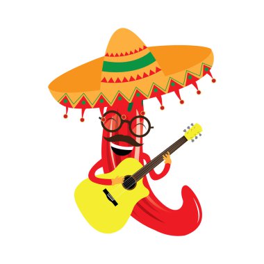 Bir gitar ve bir şapka ile mutlu biber