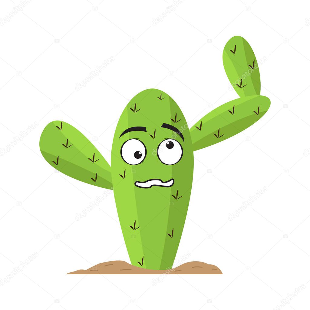 Isolated confused cactus cartoon