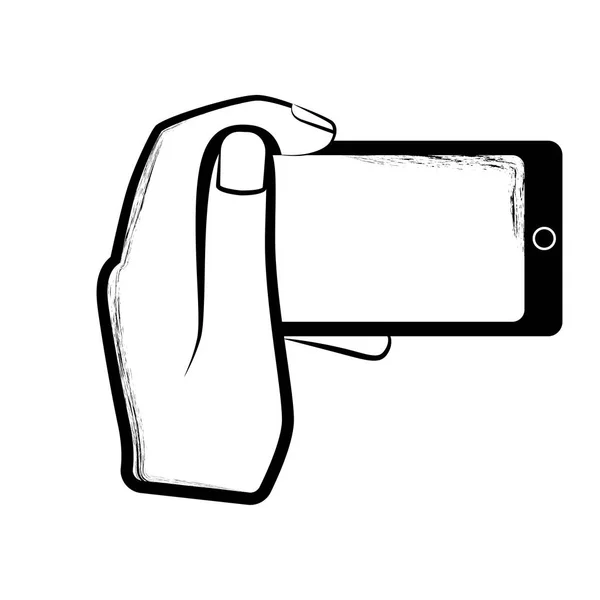 Bosquejo de una mano sosteniendo un smartphone — Vector de stock