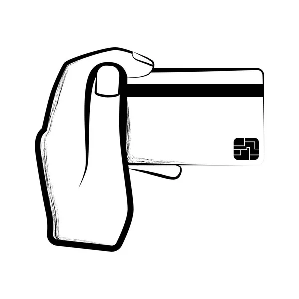 Sketch of a hand holding a credit card — Stock Vector