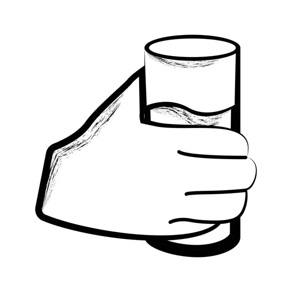 Esboço de uma mão que mantém um copo de água — Vetor de Stock