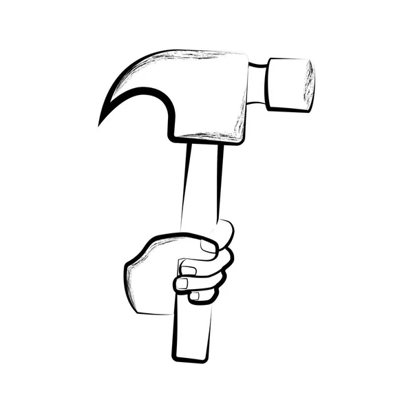 Boceto de una mano sosteniendo un martillo — Vector de stock