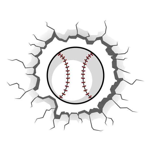 Baseballball steckt an einem Mauerriss fest — Stockvektor