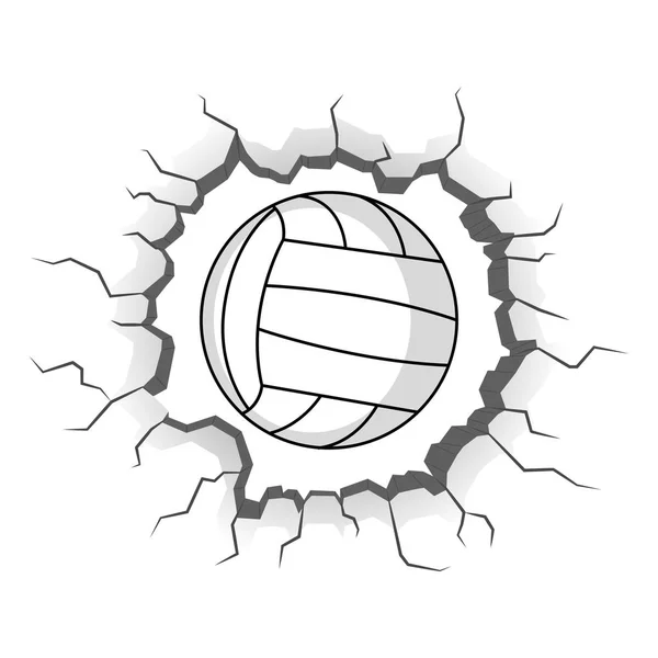 Volleyball ball stuck on a wall crack — Stock Vector