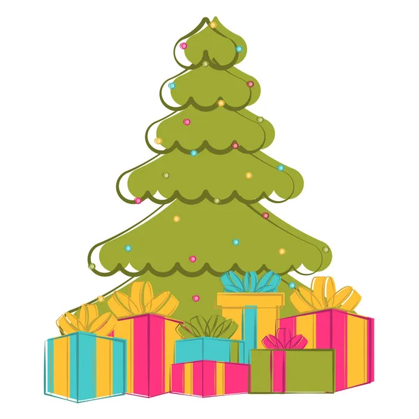 Sketch of a christmas tree with presents — Stock Vector