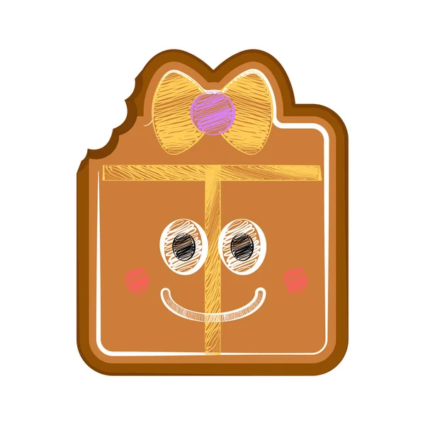 Happy bitten gift box gingerbread — Stock Vector