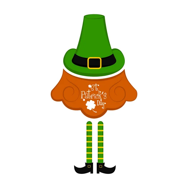 Chapeau irlandais traditionnel avec des jambes de barbe et d'elfe — Image vectorielle
