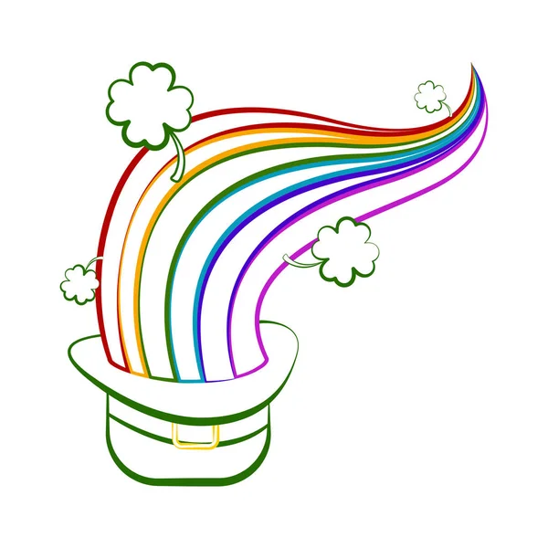 Sketch of a traditional irish hat with a rainbow and clovers — Stock Vector