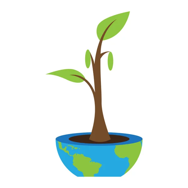 Plant Flower Pot Earth Map Earth Day Vector Illustration Design — Stock Vector