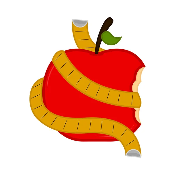 Bitten apple with a measuring tape — Stock Vector