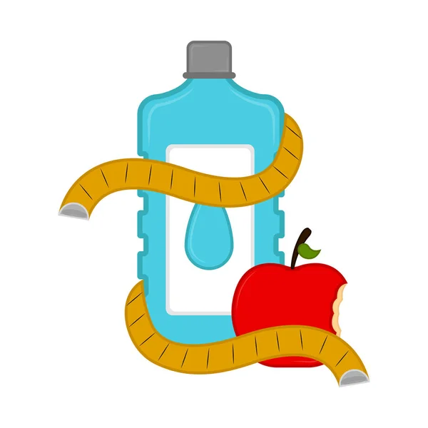 Vizes palackot ikon-val egy mérőszalag — Stock Vector