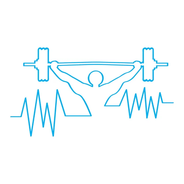 Cardiograma aislado con un hombre levantando un peso — Vector de stock