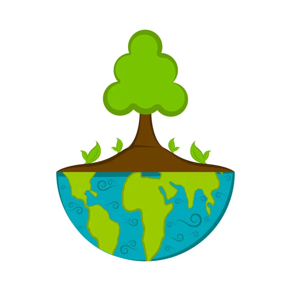 Half earth with a tree — Stock Vector