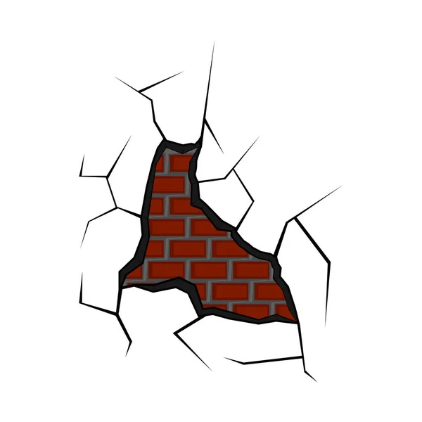 Mur de brique isolé fissuré — Image vectorielle