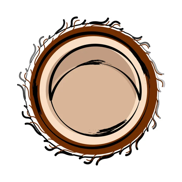 Croquis d'une vue de face d'une noix de coco coupée — Image vectorielle