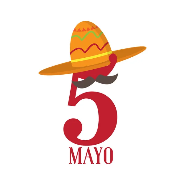 Text with a traditional mexican hat. Cinco de mayo — Stock Vector