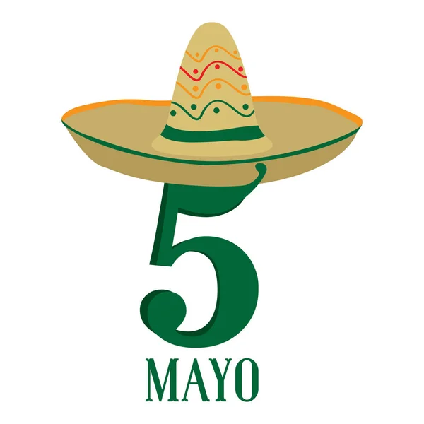 Texto com um chapéu mexicano tradicional. Cinco de maio —  Vetores de Stock