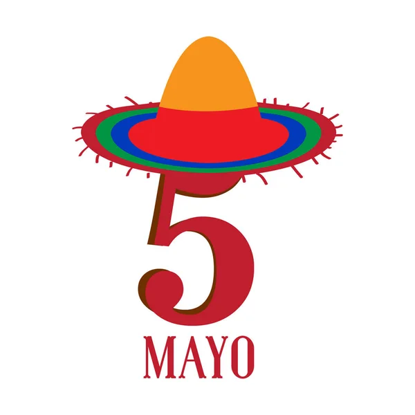 Texto com um chapéu mexicano tradicional. Cinco de maio — Vetor de Stock